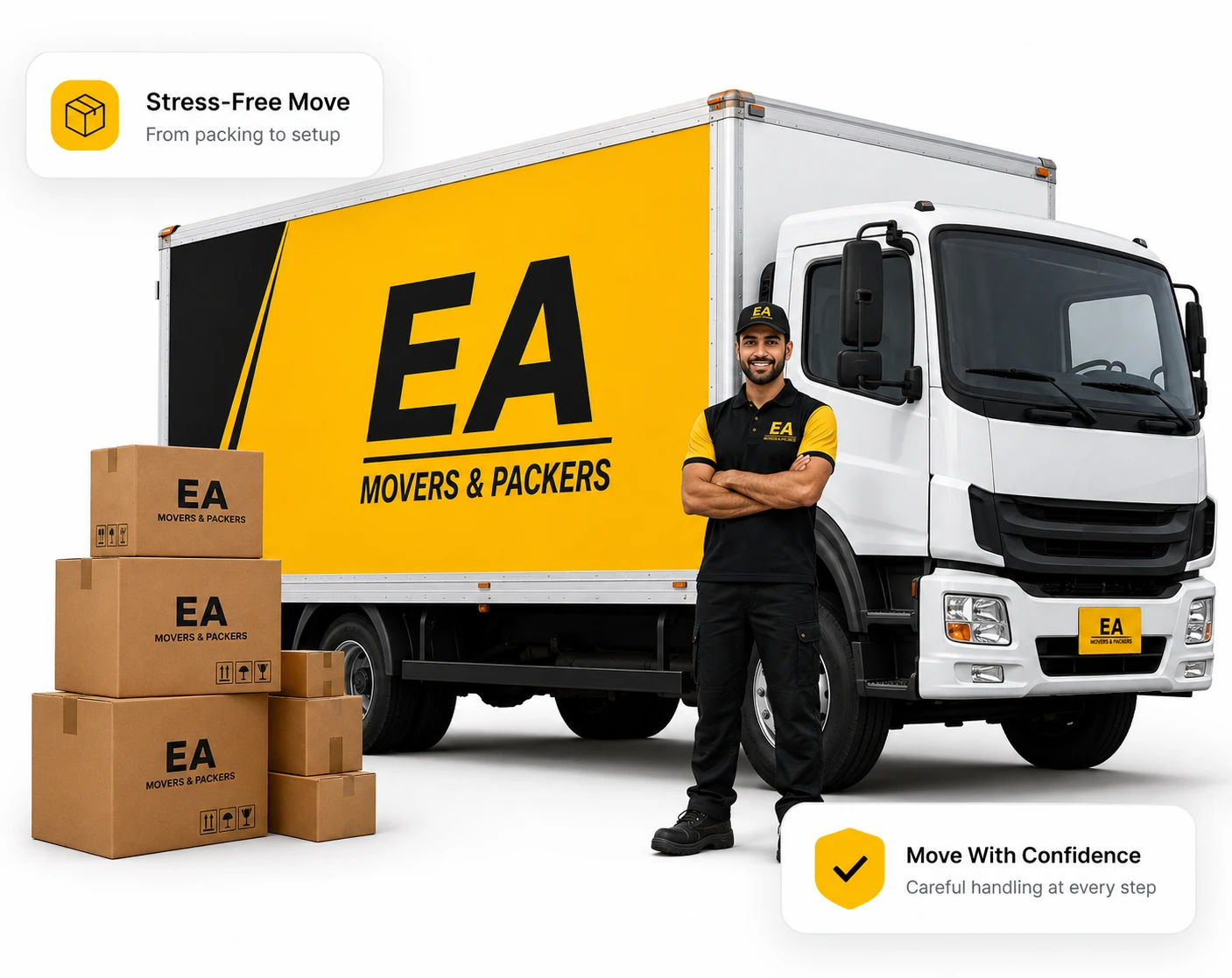 EA Movers and Packers 3 ton closed moving truck with professional mover in Dubai